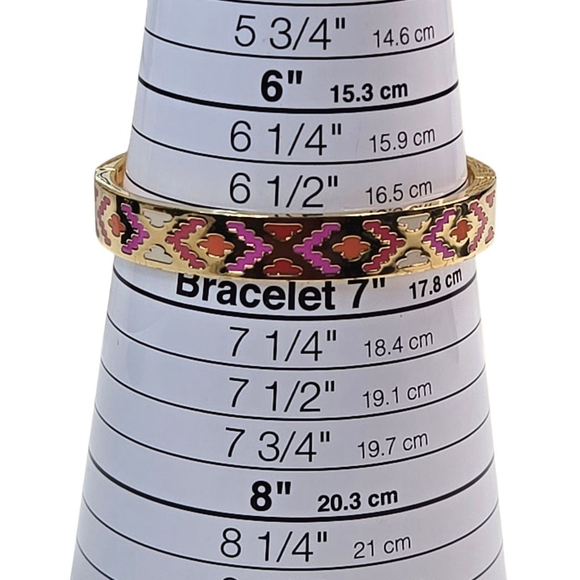 Kate Spade Bracelet Spice Things Up Goldtone Pink Red Aztec Patterned Clamper - Picture 2 of 7